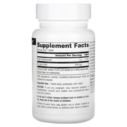 Source Naturals, R-липоевая кислота, 100 мг, 60 таблеток