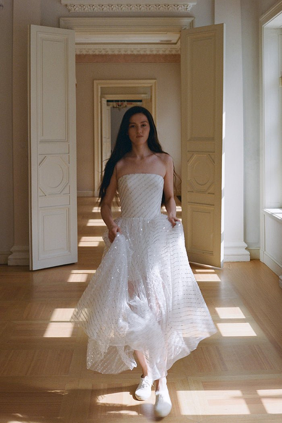 Платье миди из сетки с пайетками