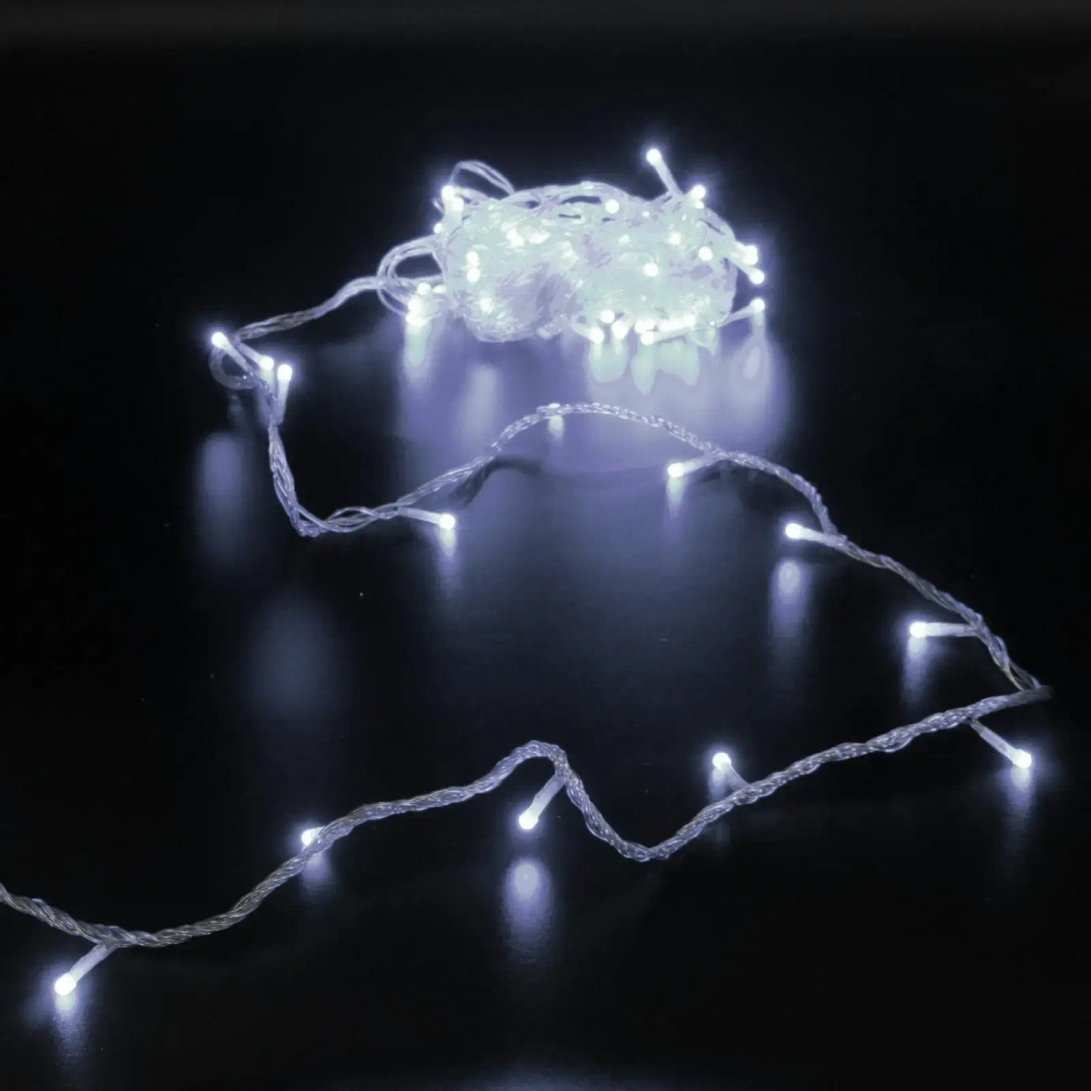 Гирлянда для улицы «Bright light» 10 м 100 ламп LED прозрач.пров.,8 реж, IP-54, Белый (возможность соединения)