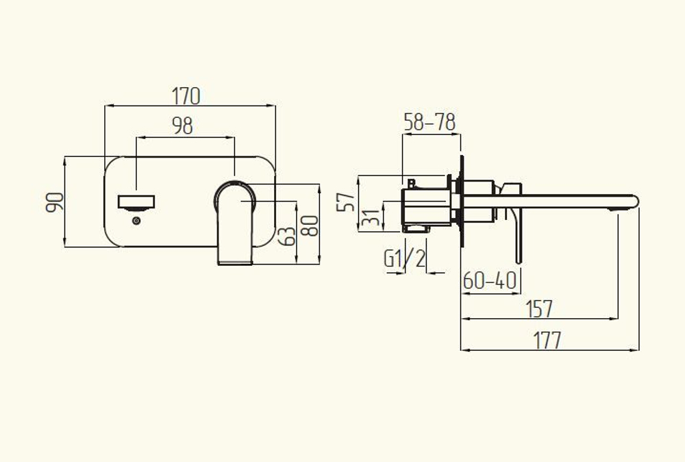 Смеситель Migliore Tenesi 25422 скрытого монтажа, для раковины, настенный