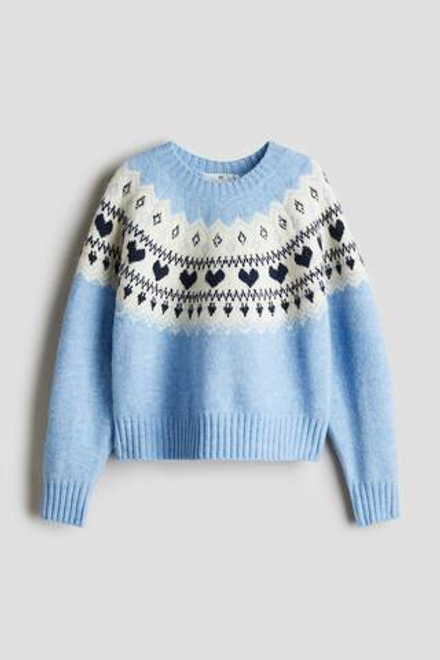 H&M Вязаный свитер жаккардовый, голубой