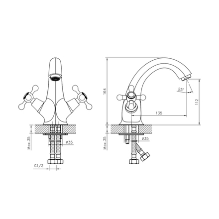 Смеситель для раковины Decoroom DR54011, двухвентильный, хром