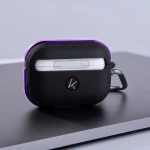 Чехол K-Doo Protective Case для AirPods 3 силиконовый с карабином (черный/фиолетовый бампер)