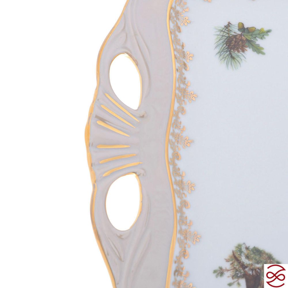 Блюдо квадратное на ножке Queen's Crown Aristokrat Охота бежевая 45*25см