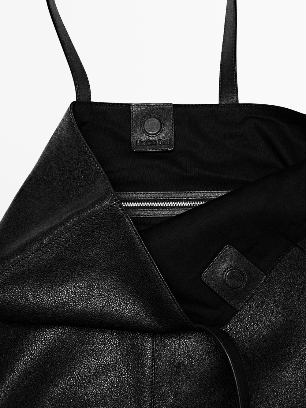 Massimo Dutti Сумка-тоут из кожи наппа, черный