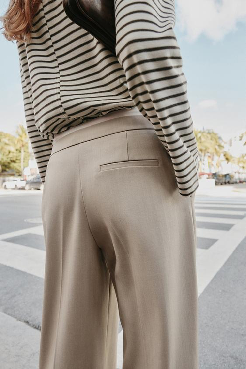 ZARA БРЮКИ С ШИРОКИМИ ШТАНИНАМИ И ДВОЙНЫМ ПОЯСОМ, ПЕСОЧНЫЙ