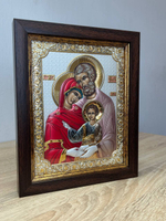 Святое Семейство, икона прямоугольная в рамке под стеклом, красное дерево, эмаль 232х280