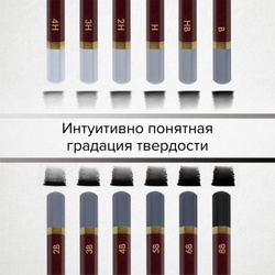 Карандаши чернографитные художественные 4H-8B, НАБОР 12 шт., В ПЕНАЛЕ, BRAUBERG ART "PREMIERE", 181895