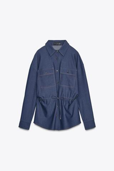 ZARA РУБАШКА-САФАРИ С ДЛИННЫМИ РУКАВАМИ, ИНДИГО