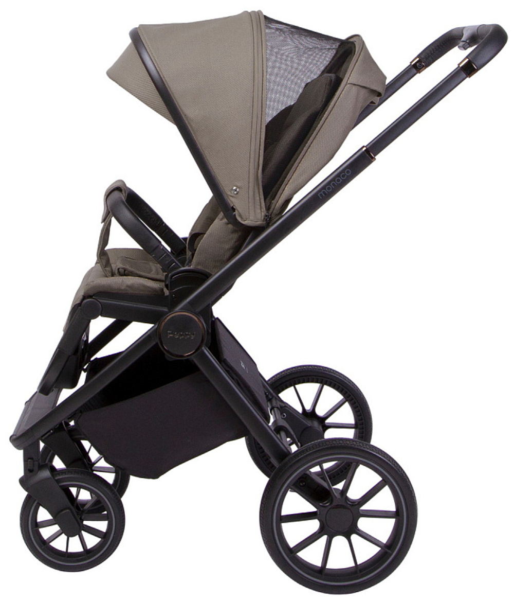Детская коляска Peppy Monaco 3 в 1 с автокреслом Rise Sandstone (песочный), рама черная