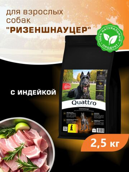 Quattro корм для взрослых собак породы Ризеншнауцер, с индейкой, 2,5 кг, QUATTRO