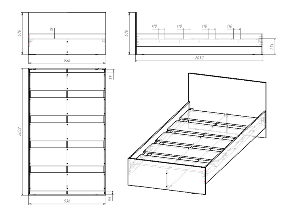 АЙРИ Кровать КР-001 (0,9 х 2,0 м) Корпус - Кашемир 2,75