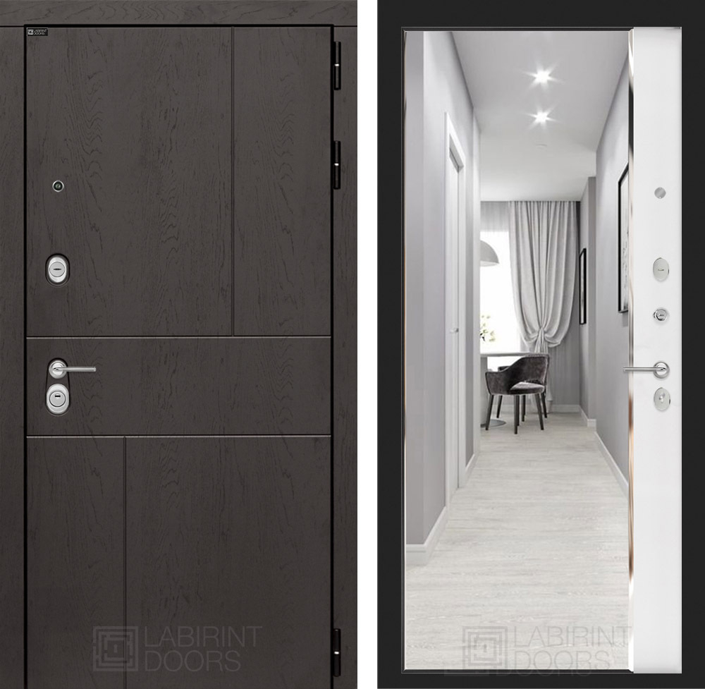 Дверь Входная Лабиринт URBAN С зеркалом Панорама Белый софт,