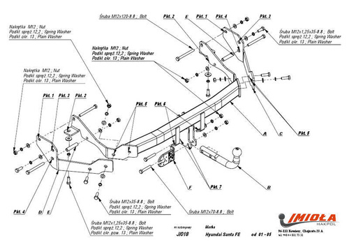 Фаркоп IMIOLA J.018 Hyundai Santa Fe 2001-2006, Hyundai Santa Fe Classic 2007-2012 (ТагАЗ)(паспорт и сертификат в комплекте)(без электрики)