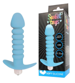 Голубая анальная вибровтулка-елочка с ограничителем - 11,5 см.