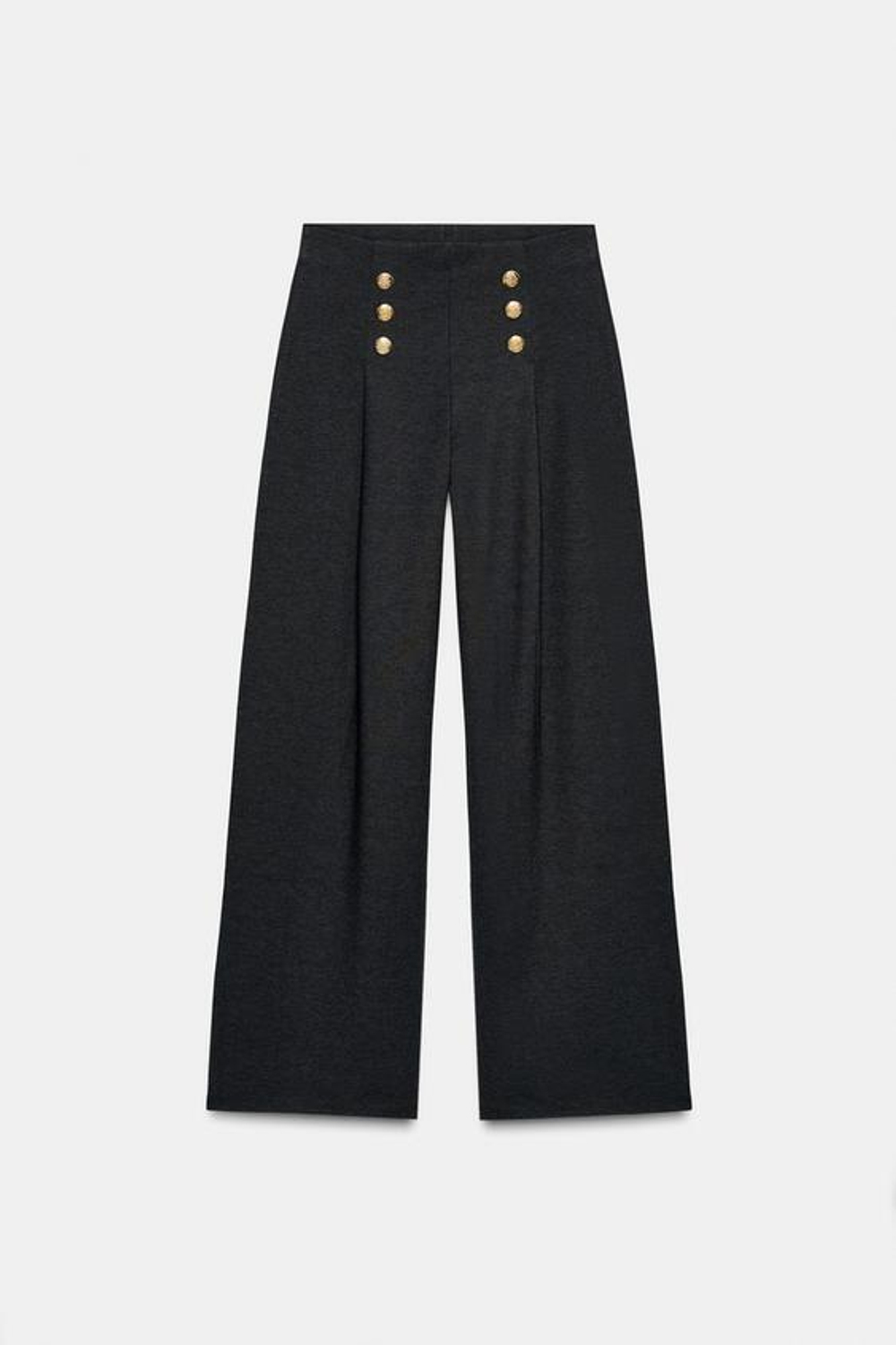 ZARA БРЮКИ ИЗ САРЖИ С ПУГОВИЦАМИ, ТЕМНО-СЕРЫЙ