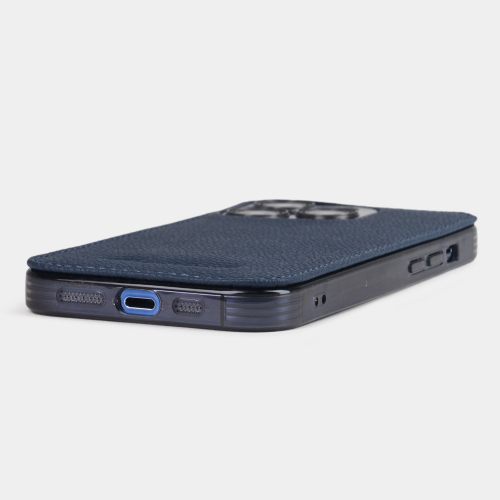 Чехол для iPhone 15 Pro Max из кожи сафьяно, темно-синего цвета