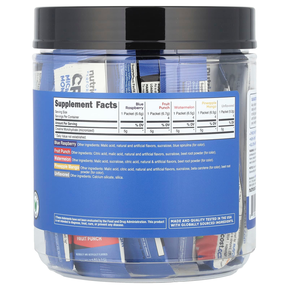 Nutricost, Performance, моногидрат креатина, разнообразные упаковки, 20 пакетиков в стиках по 5,2–6,7 г (0,2 унции)