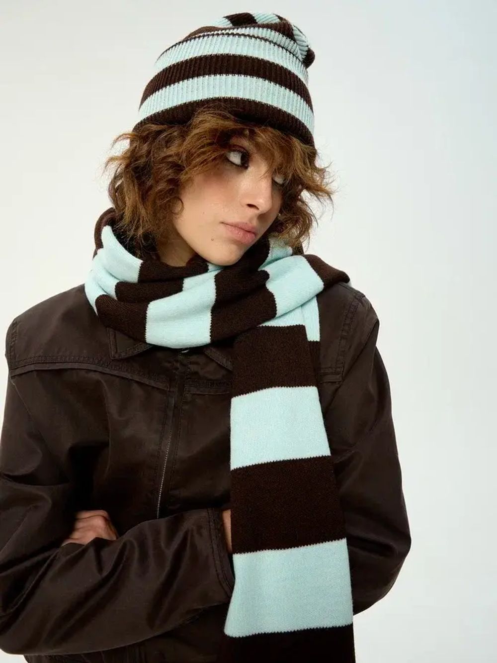 Купить Шарф Kraizy Stripes в полоску шоколад / бирюза Шарф Kraizy Stripes в полоску шоколад / бирюза