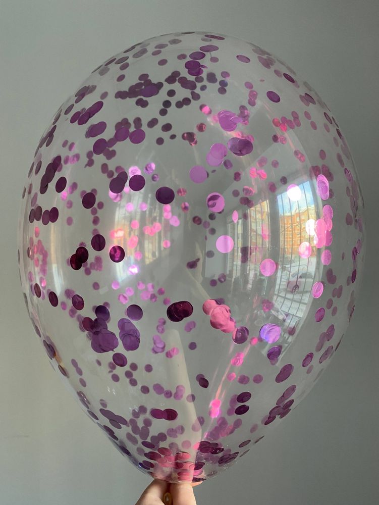 Воздушный шар с наполнением конфетти микс круглое розовое ПАЛИТРА №4309