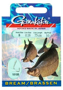 Крючки с поводком Gamakatsu BOOKLET BR. FEEDER 1810B разм. 08-0.18мм 75см 10шт.