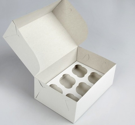 Коробка на 6 капкейков белая, 25*17*10 см (БЕЗ ОКНА)