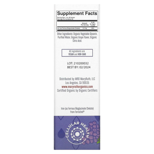 MaryRuth's, органические капли с железом, для детей от 1 до 3 лет, с виноградным вкусом, 3,5 мг, 60 мл (2 жидк. унции)