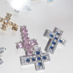 Подвеска "Крестик", синие фианиты, родирование, 28*22мм