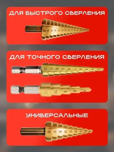 Набор сверл по металлу и дереву сверло ступенчатое конусное набор 6 штук в кейсе