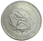 10 евро. Президентство Италии Евросоюз. 2003 г. Серебро