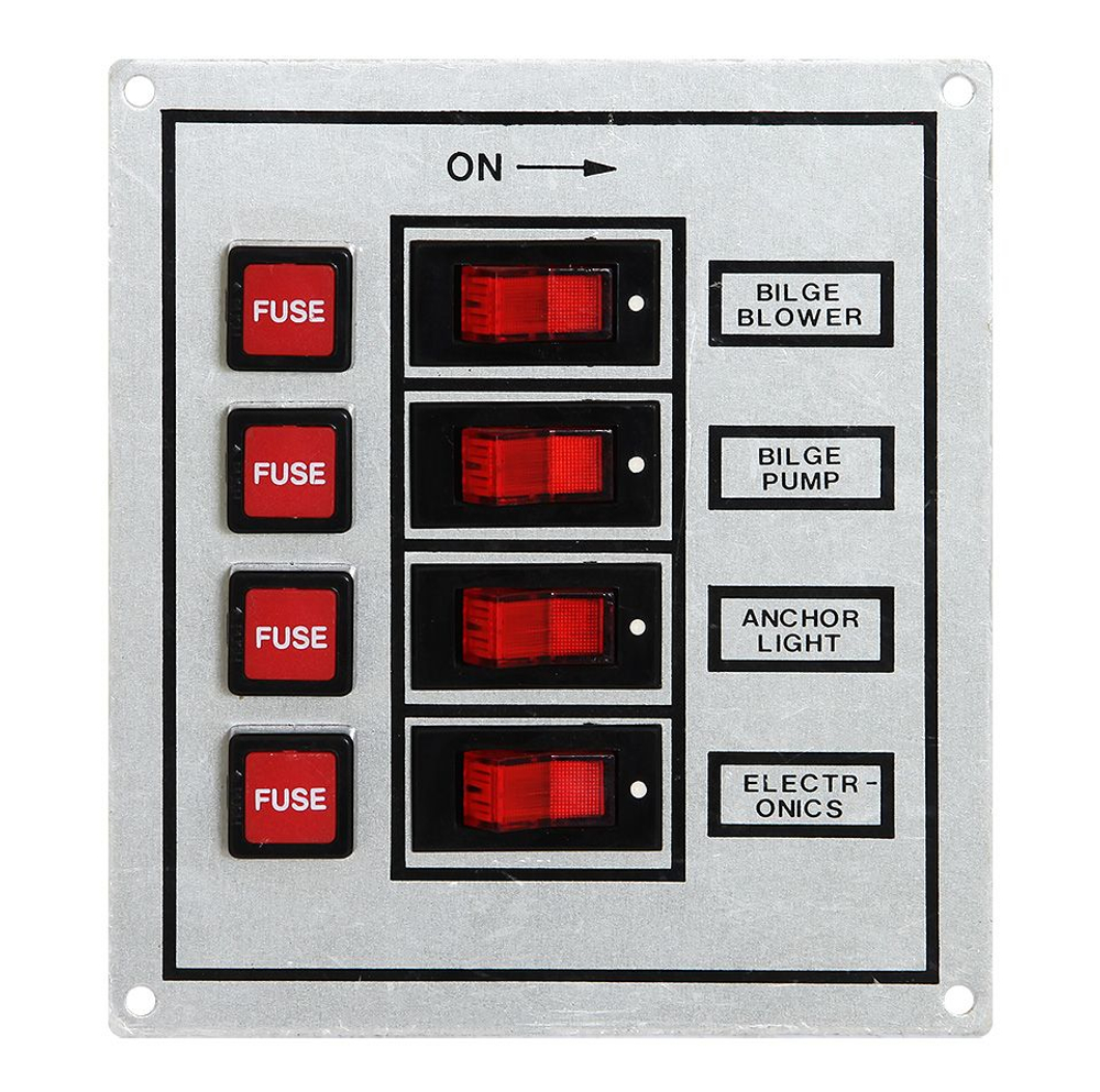 Панель выключателей для судна с предохранителями, 4 клавиши, белая (10235923)