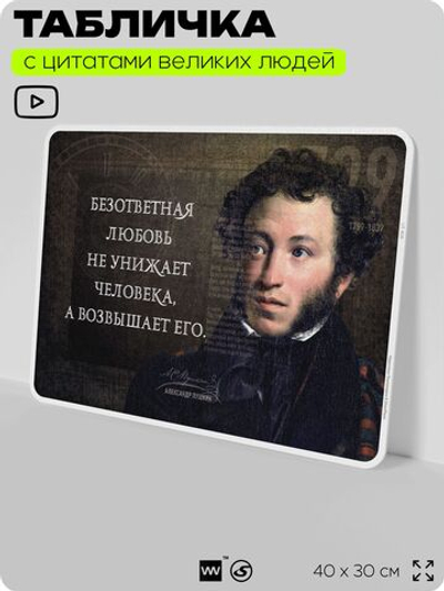 Литературный постер с цитатой А. С. Пушкина для школы, на стену, на пластике, для интерьера, 40х30 см, Silver Plane x Айдентика Технолоджи