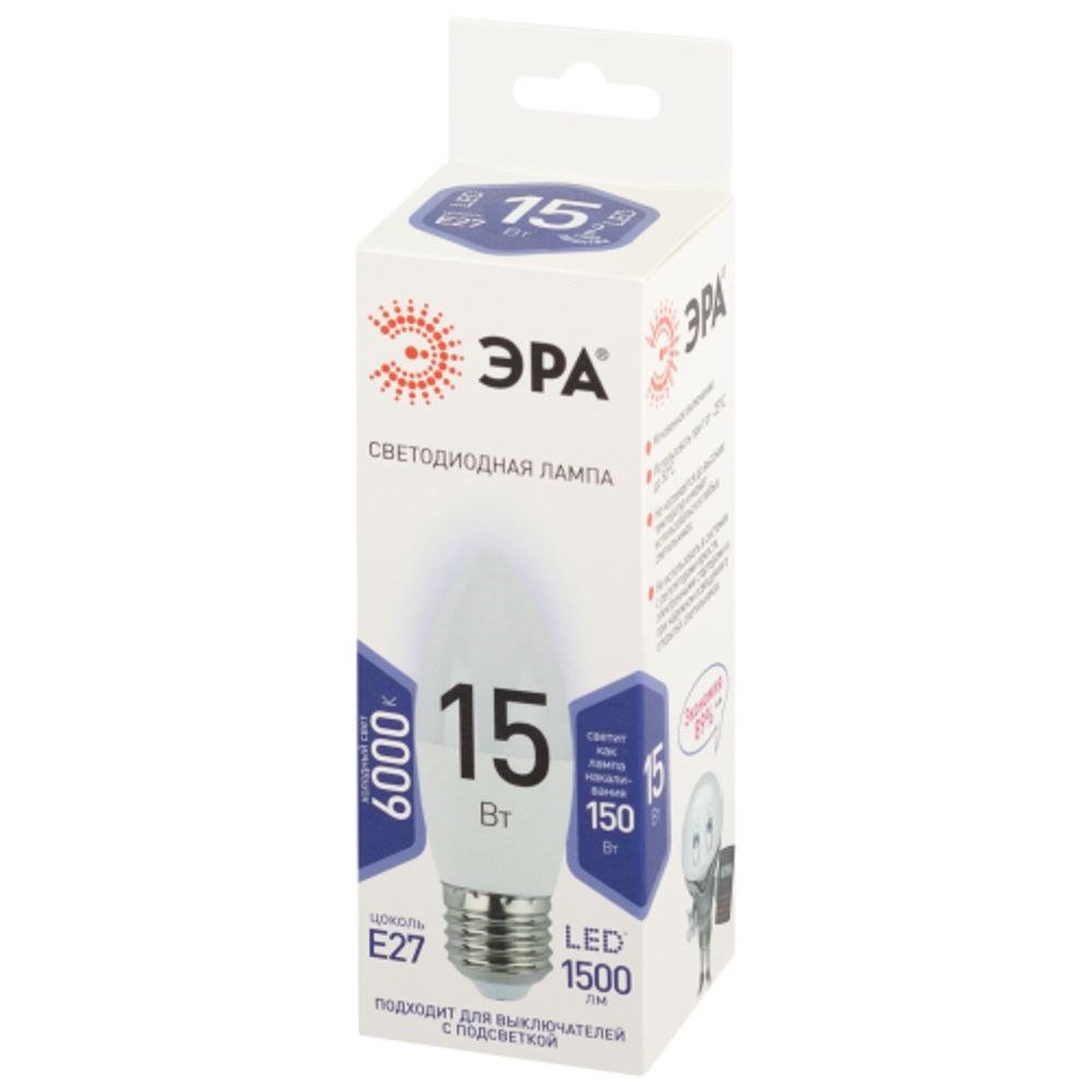 Лампа светодиодная ЭРА STD LED B35-15W-860-E27 E27 15 Вт свеча холодный свет | Лампы cветодиодные Свеча (B/C)