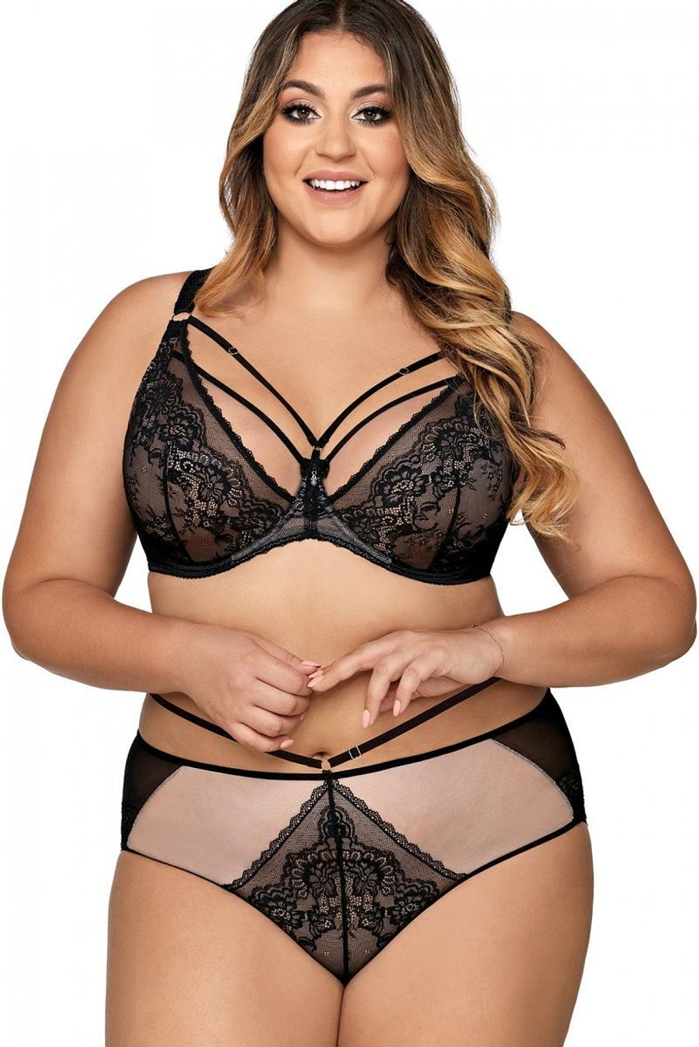 Соблазнительный бюстгальтер с мягкой чашкой и декоративными бретелями (Размер: 70J) (Цвет: черный)