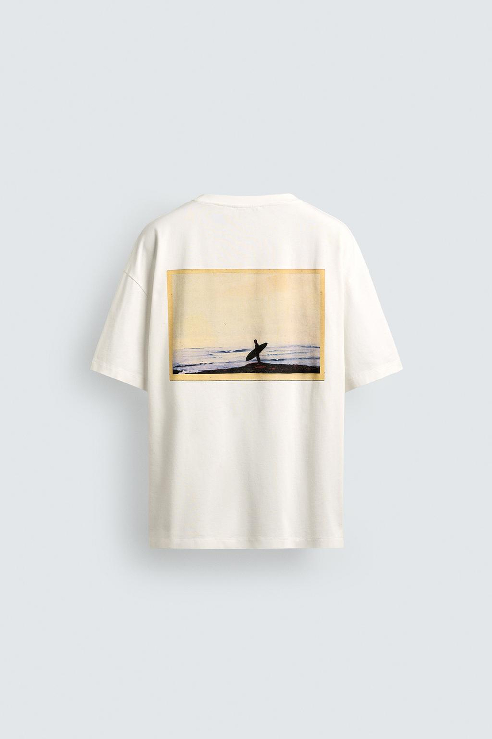 ZARA ФУТБОЛКА С ФОТОПРИНТОМ, ЖЕЛТОВАТО-БЕЛЫЙ