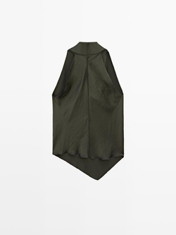 Massimo Dutti Топ с драпировкой и горловиной халтер, зеленый