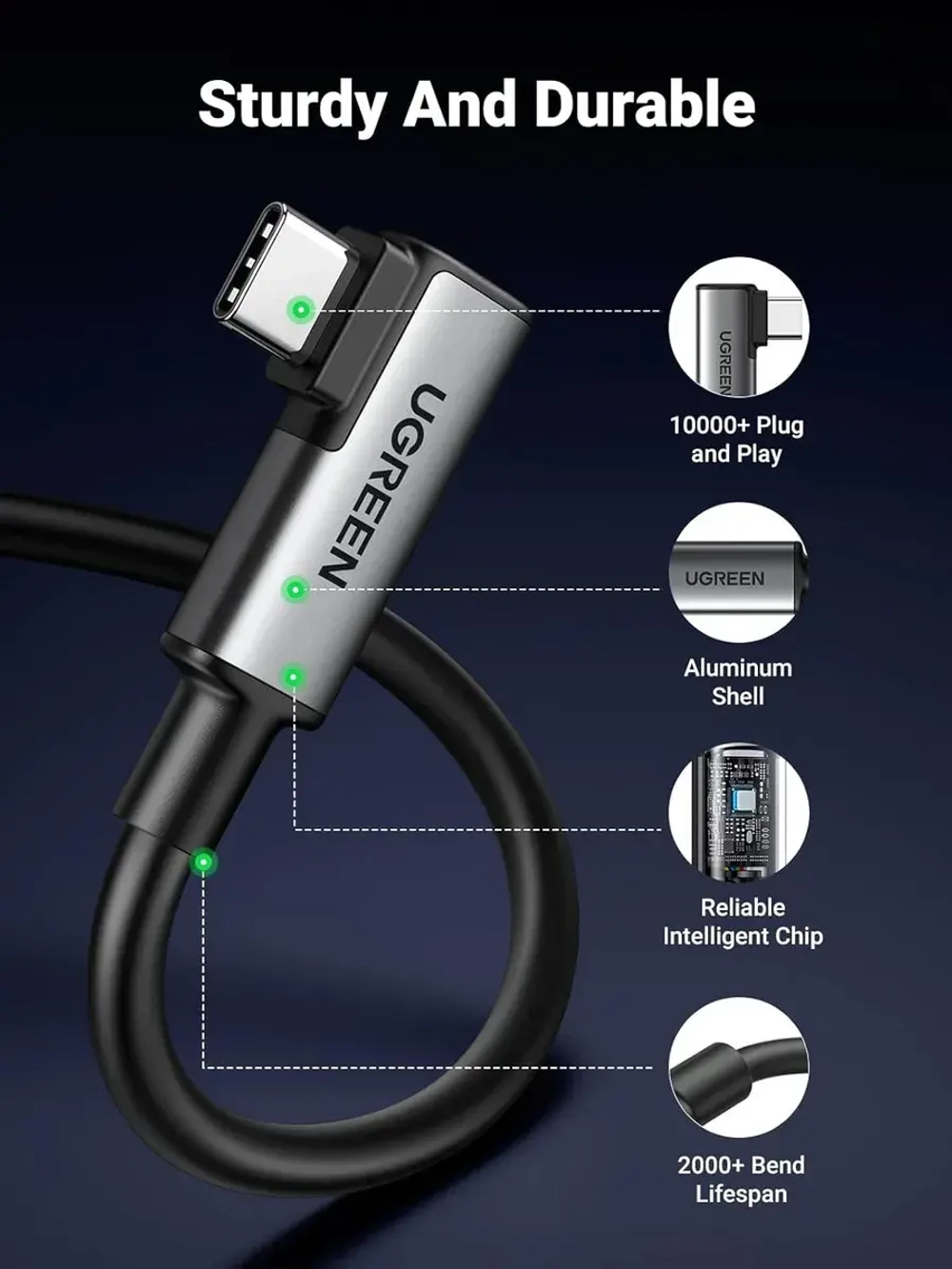Кабель USB-C Угрин для зарядки VR очков Г-образный