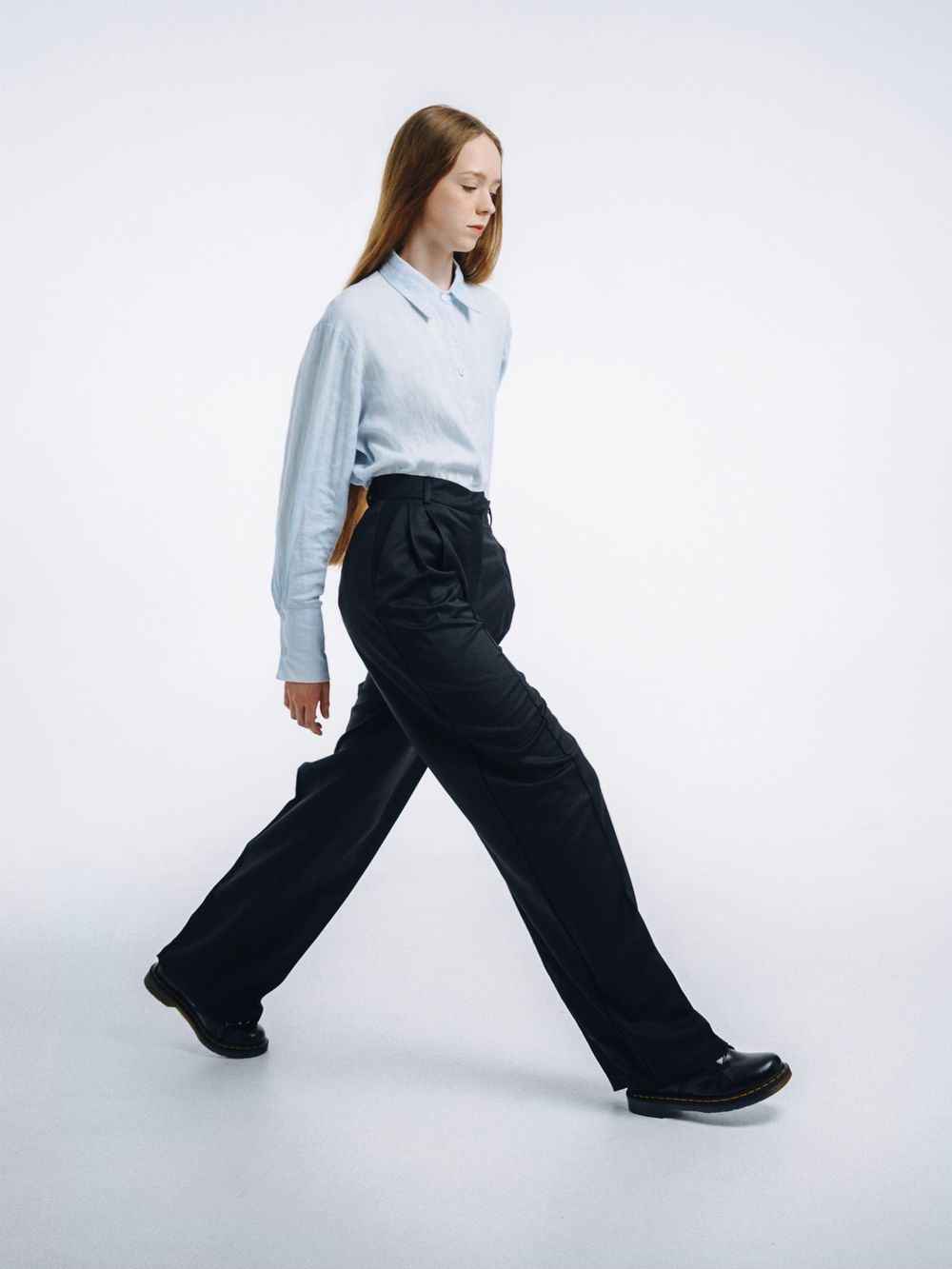 Pressed-crease wool trousers