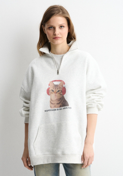 Худи с молнией Cats серый меланж