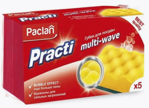 ГУБКИ ДЛЯ МЫТЬЯ ПОСУДЫ PACLAN PRACTI MULTI-WAVE 5ШТ