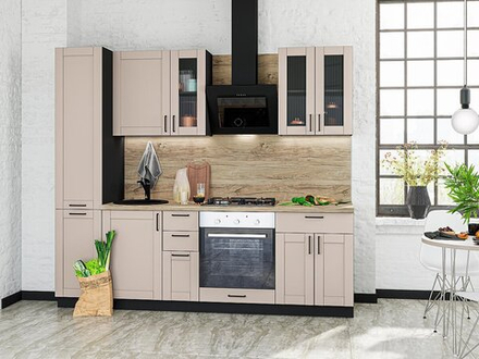 Прямая модульная кухня Лофт-02 Cream Silk - Graphite 2140*2400*600