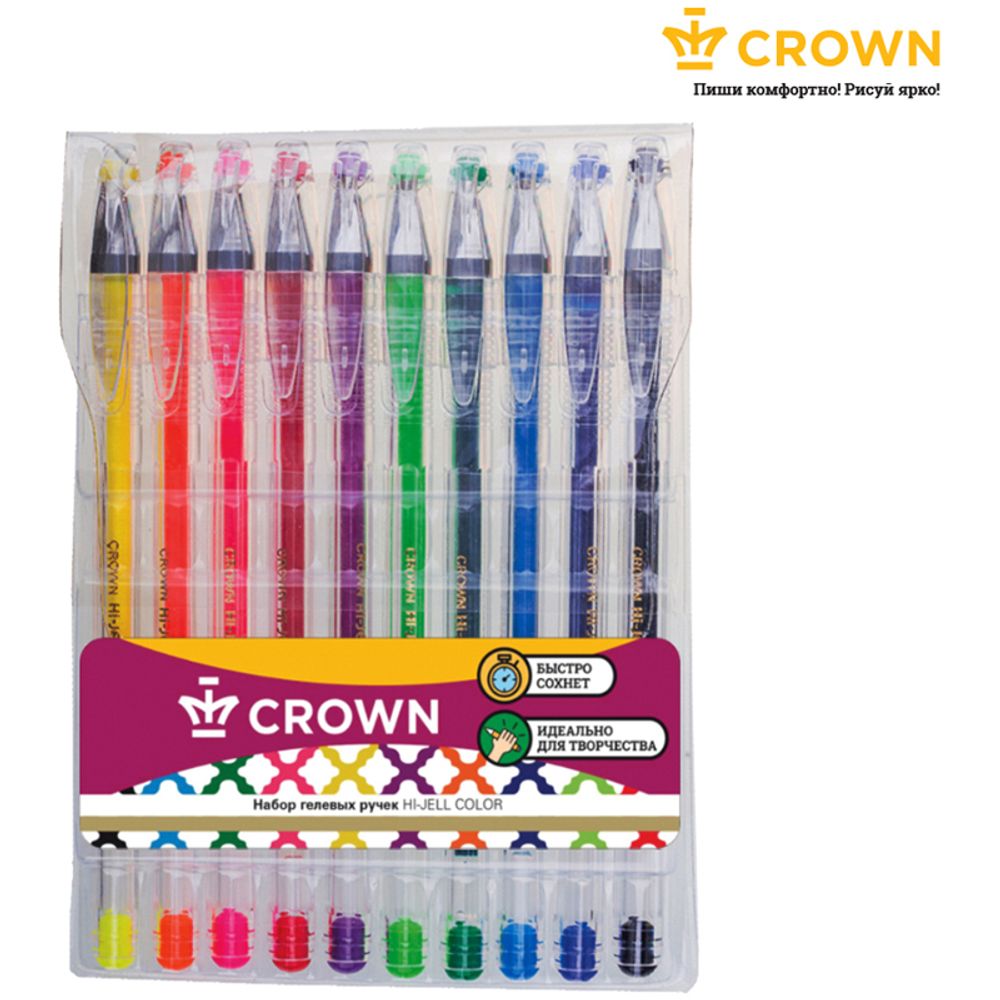 Набор гелевых ручек Crown &quot;Hi-Jell Color&quot; 10шт., 10цв., 0,5мм, ПВХ уп., европодвес