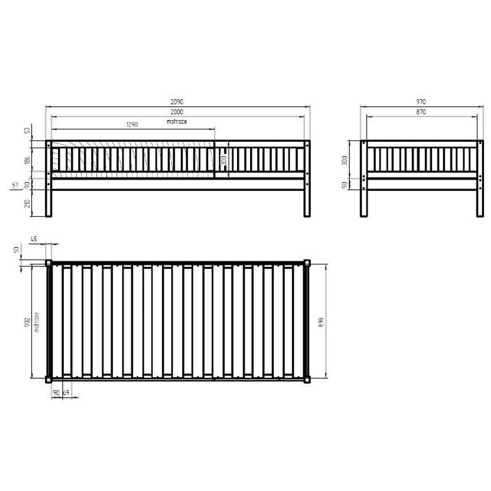 Односпальная кровать 90х190 Лили с выдвижным спальным местом из массива сосны, белая