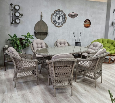 Комплект мебели Стол + 6 кресел, искусственный ротанг, каркас сталь