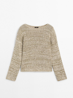 Massimo Dutti Меланжевый свитер из смесового хлопка, зеленоватый