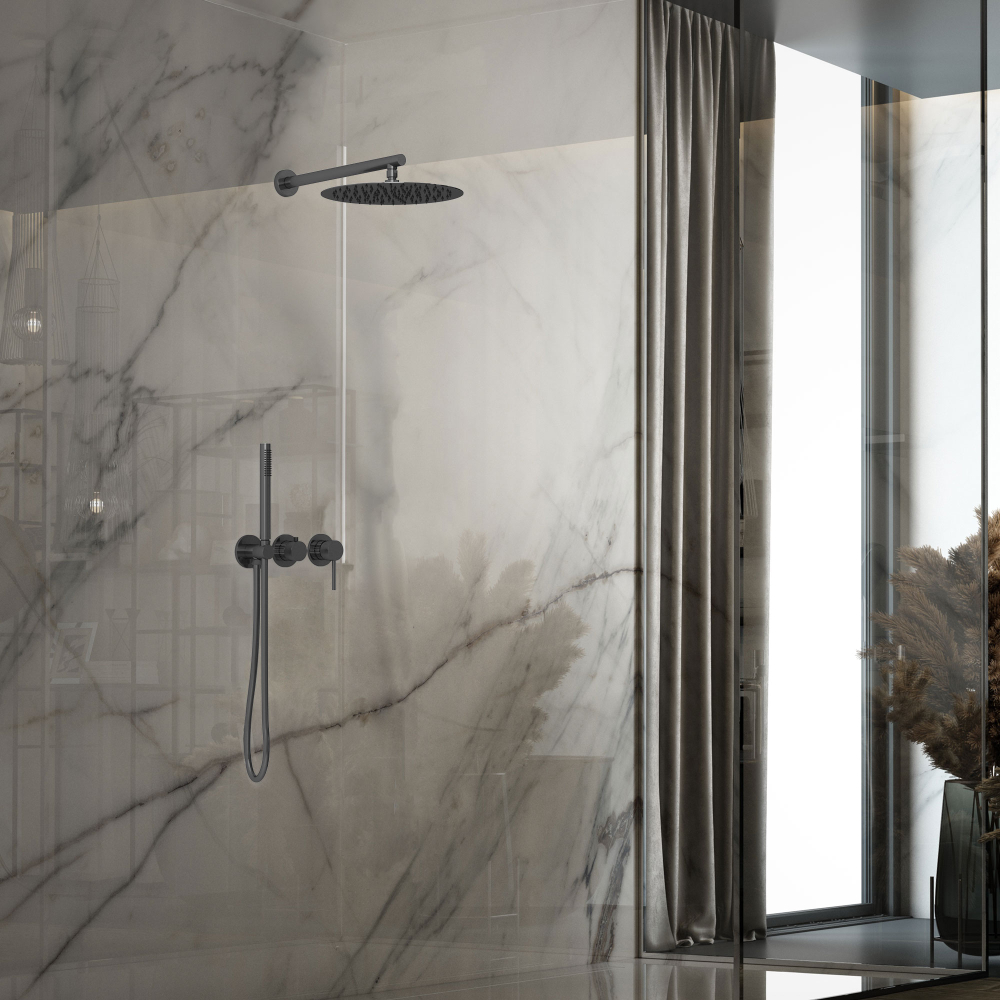 Душевой комплект Vincea Groove VSFW-4G01GM встраиваемый, 2 режима, 30см верх душ, вороненая сталь