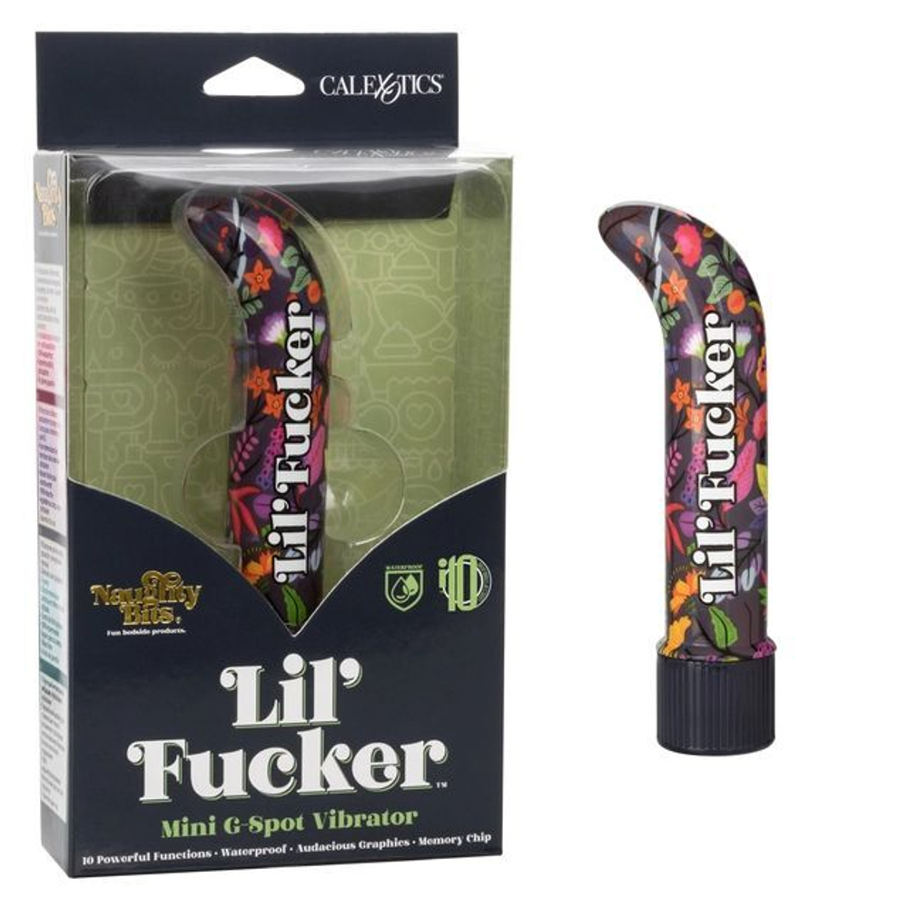 Черный мини-вибратор с цветочным принтом Lil Fucker Mini G-Spot Vibrator - 12,75 см. (Цвет: черный)