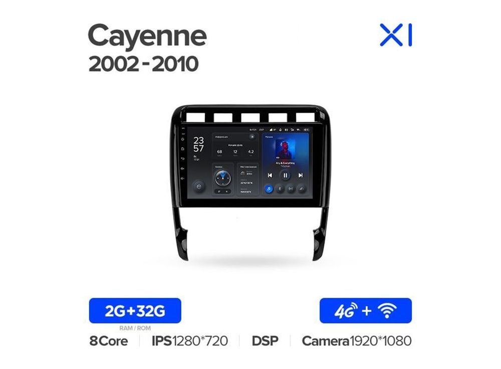 Магнитола Teyes X1 2-32 Wi-Fi + 4G Porsche Cayenne I 1 9PA 2002 — 2010 9.0&quot;
