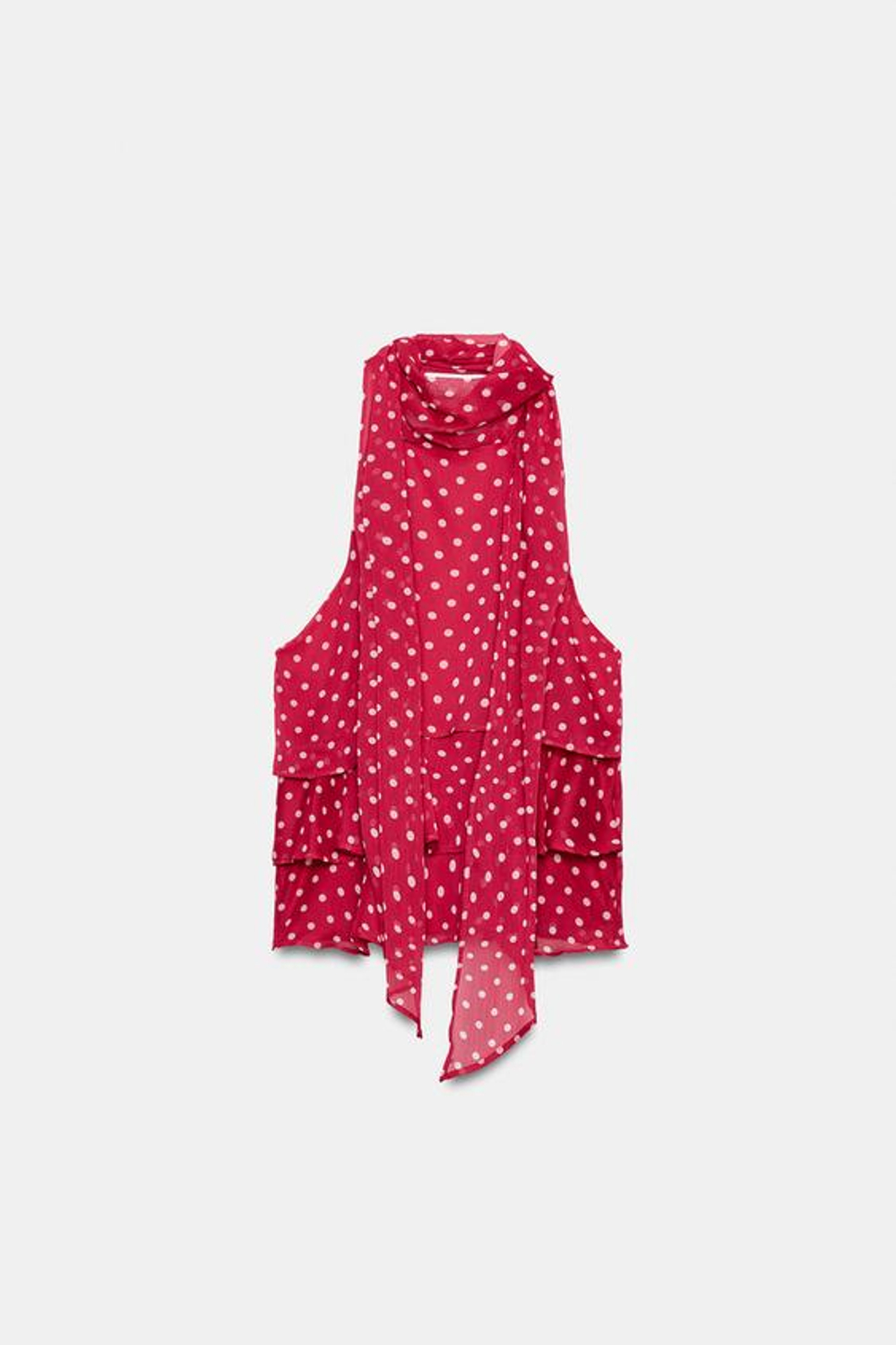 ZARA АСИММЕТРИЧНЫЙ ТОП В ГОРОШЕК, КРАСНЫЙ