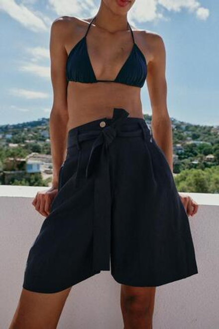 ZARA ШОРТЫ С ПОЯСОМ-БАНТОМ, МОРСКОЙ СИНИЙ